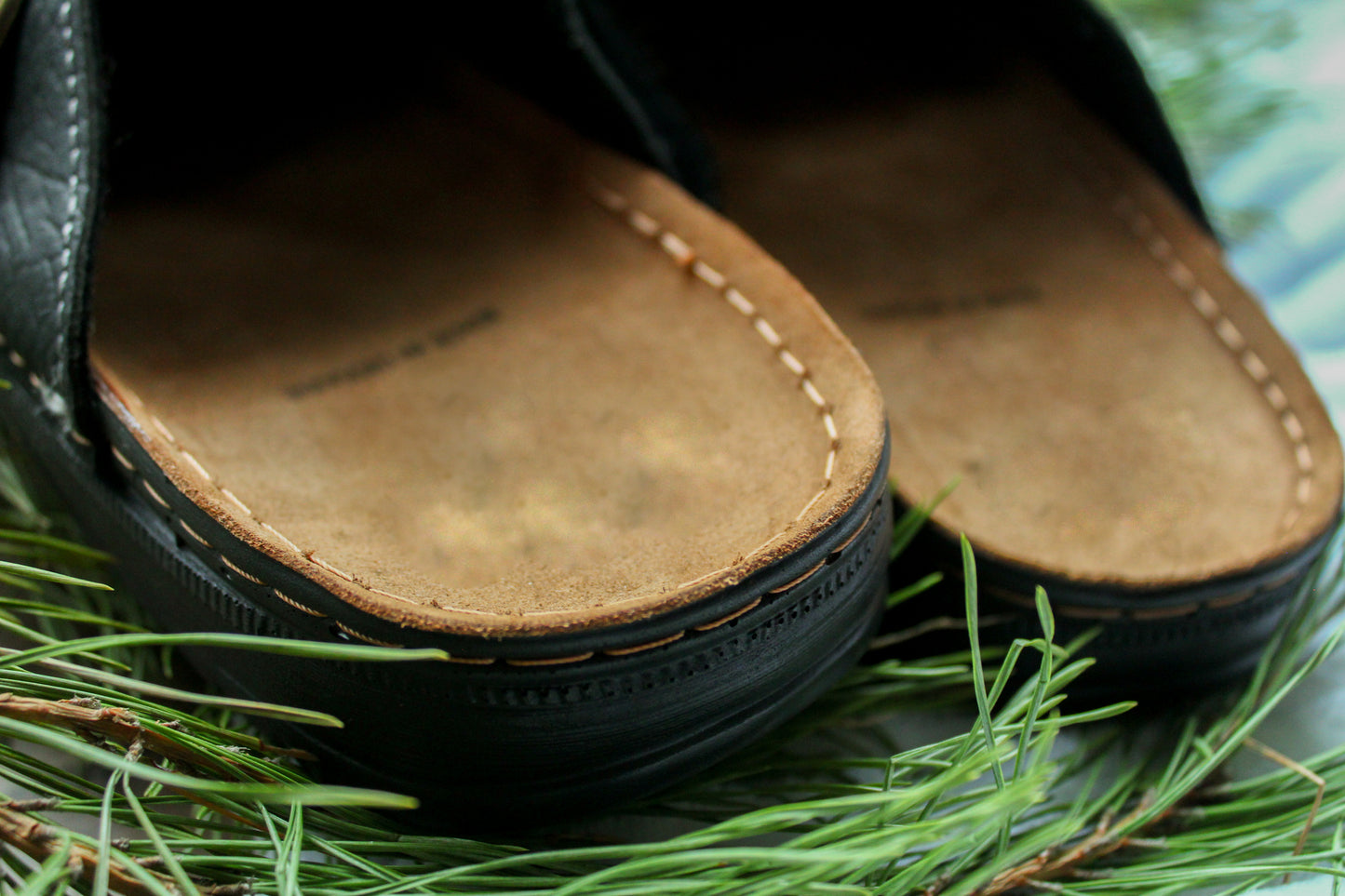 Black Leather Clogs