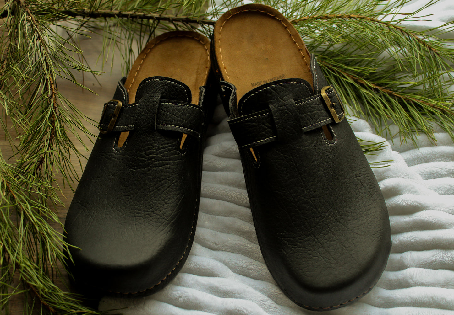 Black Leather Clogs