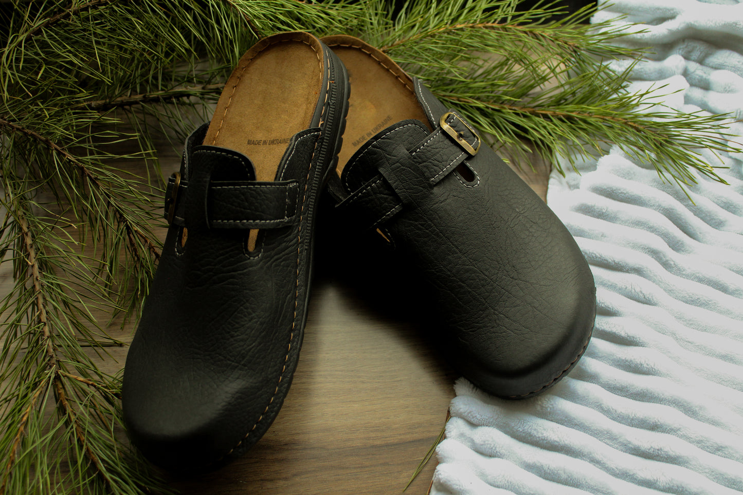Black Leather Clogs