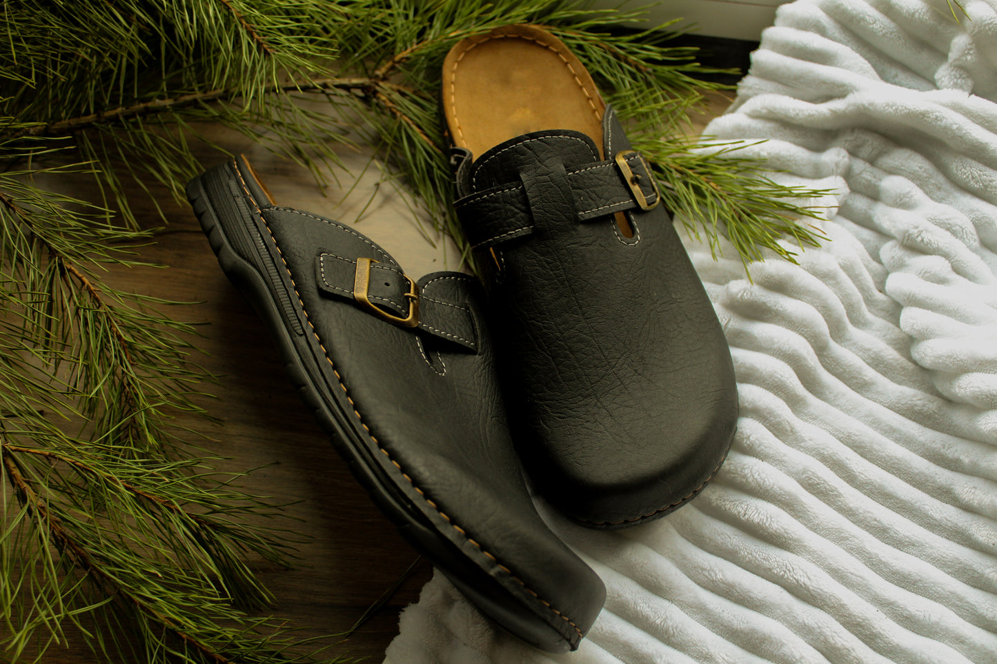 Black Leather Clogs